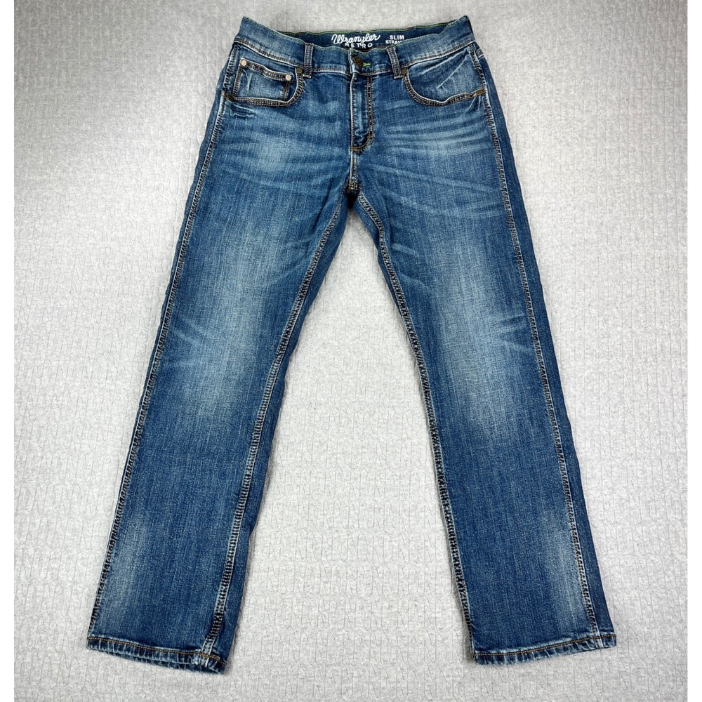 Wrangler Retro Slim Straight Jeans Mens 31x30 Fits 32x29‎ Blue Denim 10WLT88BZ
